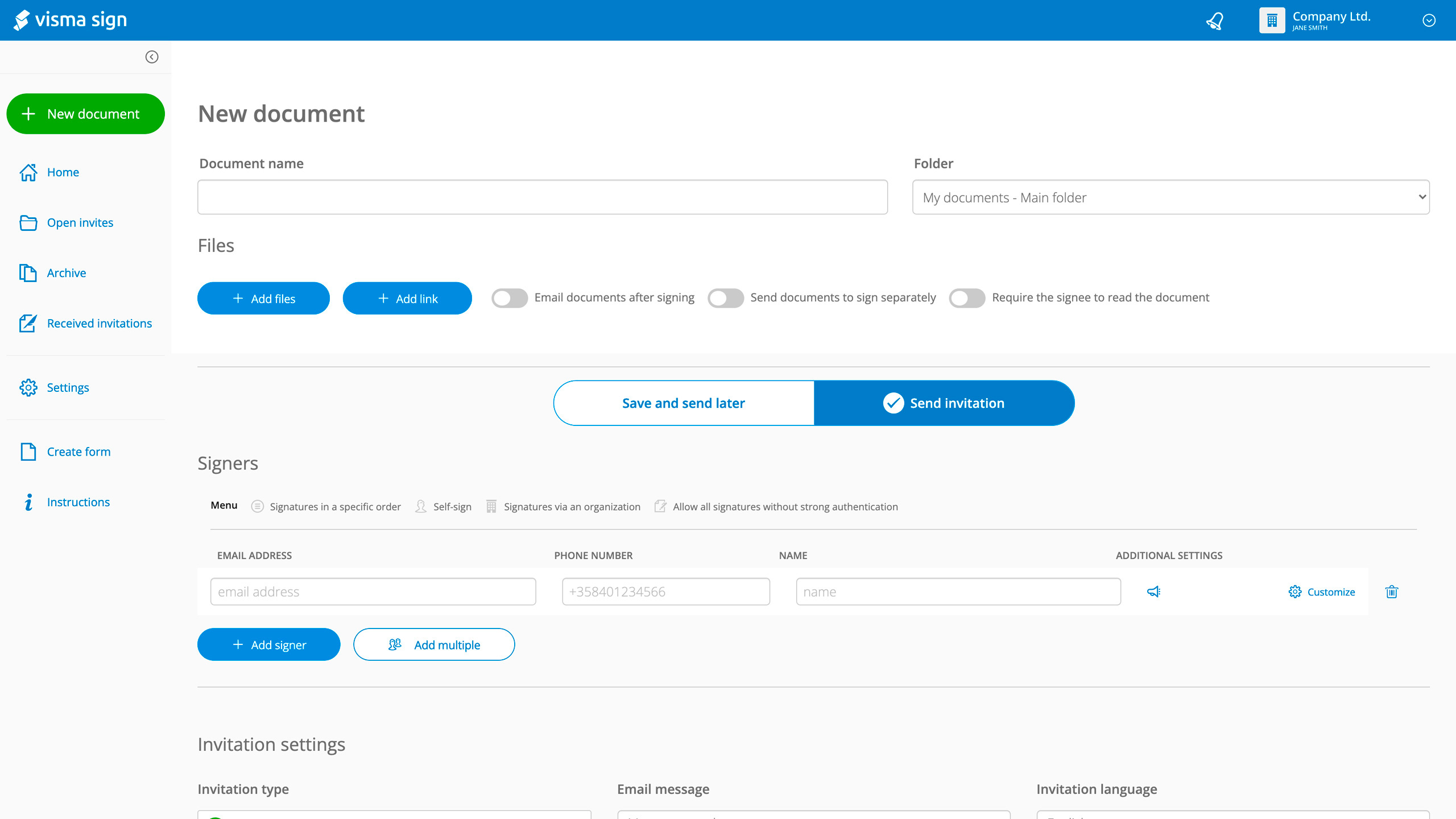 screenshot of Visma Sign